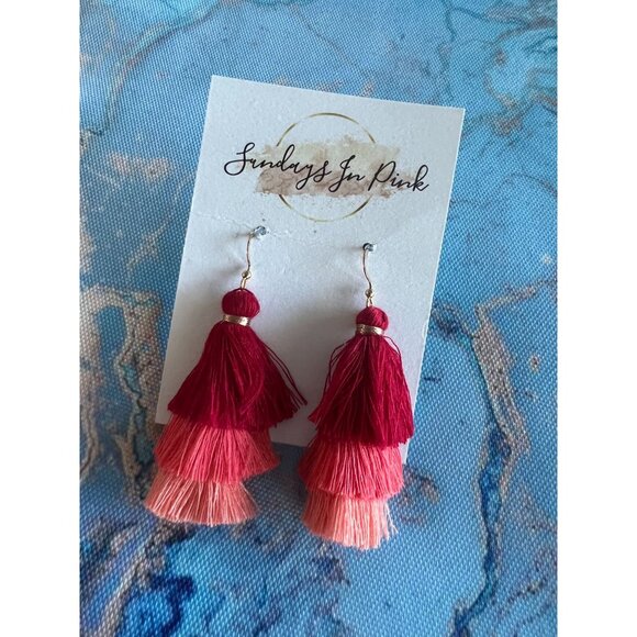 SASHA Red Coral Tiered Tassel Earrings NEW - Picture 1 of 3